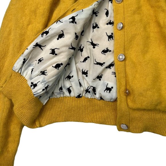 HWR Monogram Anthro Angora Rabbit Fur Sweater Cardigan Cat Lining Yellow - Picture 4 of 6